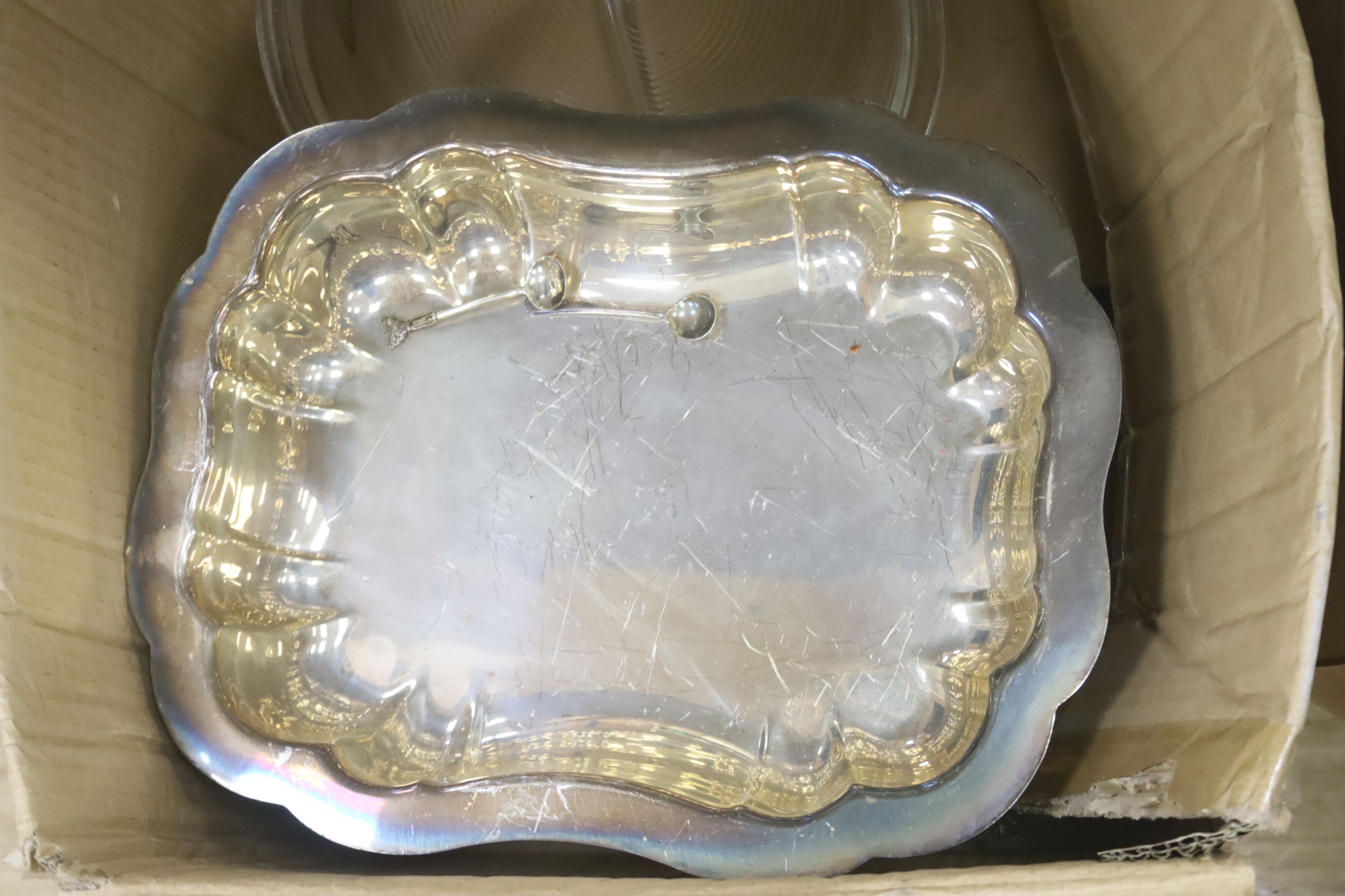 A quantity of plated wares to include tureens and covers, chargers etc.